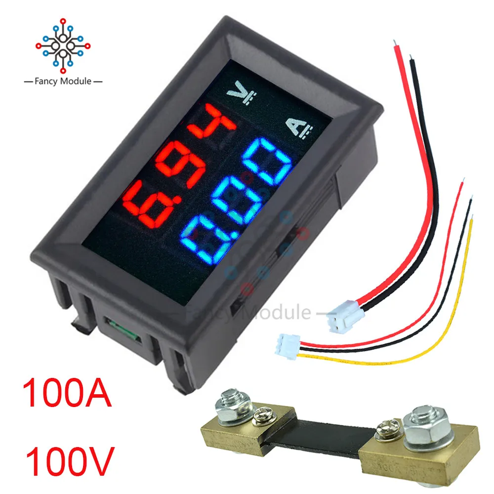 Мини цифровой вольтметр амперметр 0,5" R/B светодиодный дисплей DC 100 в 10A/50A/100A Панель Амперметр напряжения тока тестер с шунтом - Цвет: Blue Red 100A