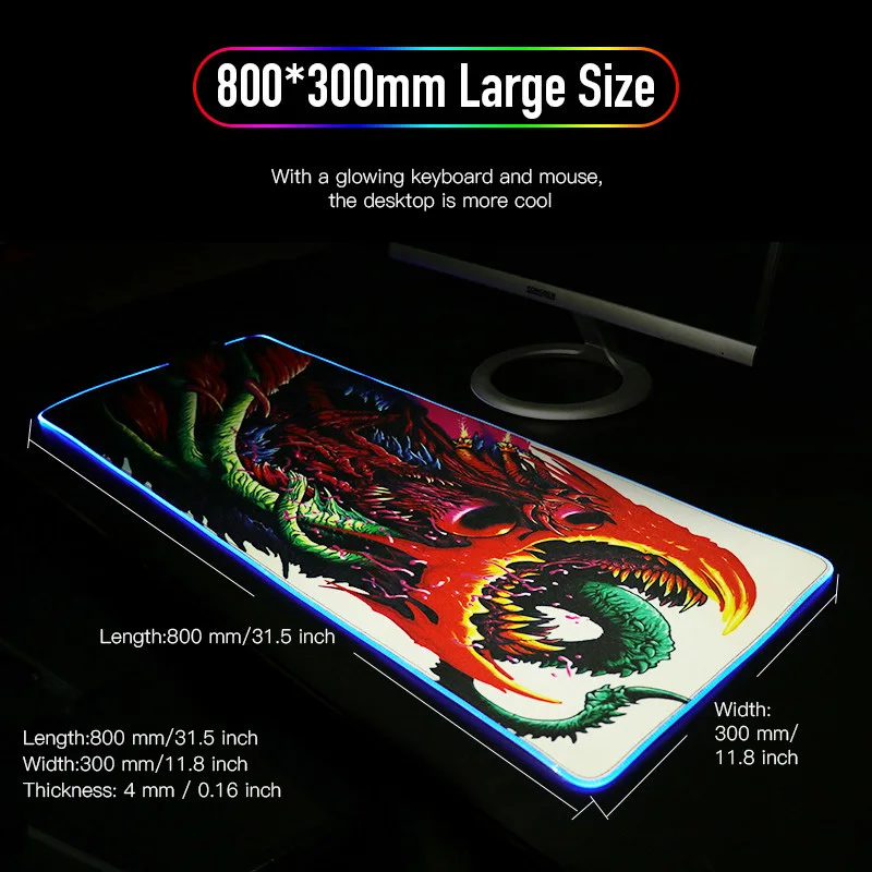 Большой RGB игровой коврик для мыши на заказ XL CS GO геймер LED освещение Hyper Beast