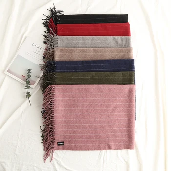 

2017 autumn and winter new European fashion leisure warm wool vertical stripes long women wild shawl scarf