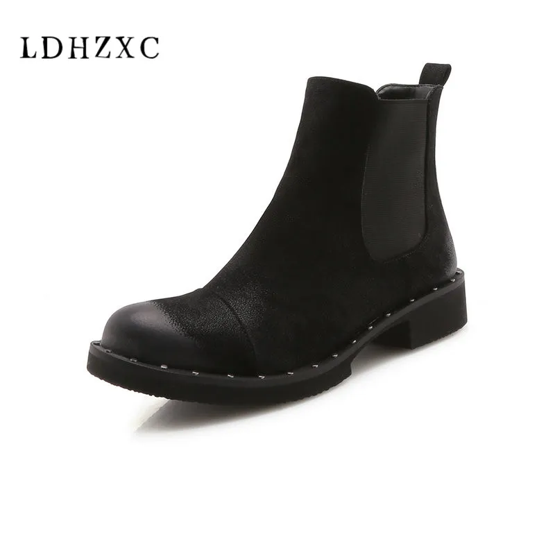 

LDHZXC Women Ankle Boots Platform square Heel Fashion Martin Boots Autumn Winter Woman Shoes Plus Size New