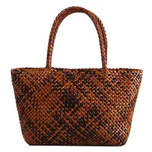 Женская сумка из натуральной кожи, новинка года, тканые сумки контрастного цвета, Повседневная модная кожаная большая сумка