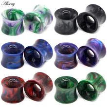 Alisouy 2pc acrílico colorido oco orelha túnel plugues piercing duplo queimado brinco calibres piercings 6mm-14mm para unisex jóias