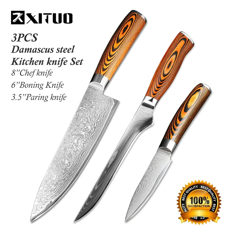 

XITUO 3PCS Messenset 8"5.5"3.5" inch Kitchen Knives Comfortable Handle Beauty Pattern Chef Boning Paring Knife Best Family Gift