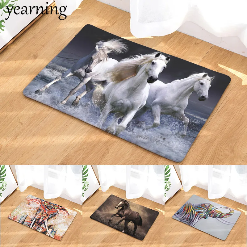 

Elephant Floor Mat Horse Animal Rectangle Print Anti-Slip Coral Flee Doormat Carpet Rug Use Hallway Kitchen Bedroom Bathroom
