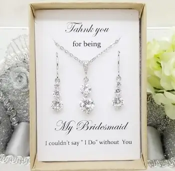 

customize any text wedding Bridesmaid maid of honor proposal Circle Long Crystal Necklace dangles earrings set flower girl gifts