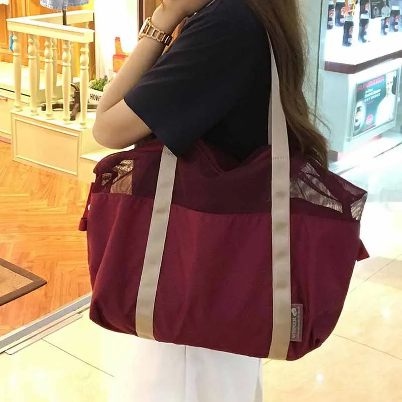 

fashion portable women shoulder bag ladies waterproof beach bag mesh patchwork tote bag female handbag bolsa feminina