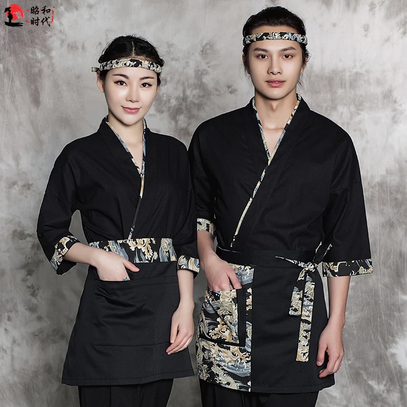 

2019 Chef Uniforms Japanese Kimono Korean Style Sushi Work Clothes Restaurant Chef Service Kimono Chef service Kimono Work Wear