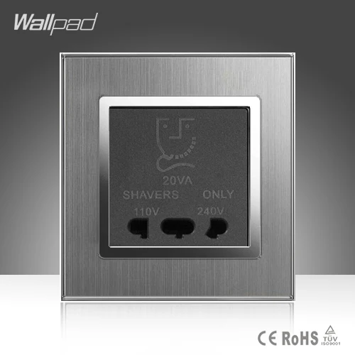 

High Quality Hotel Wallpad AC 110-250V Silver Satin Metal UK US EU Shaver Charge Socket