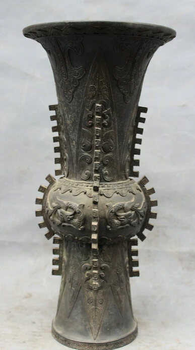 

USPS to USA S1666 14" Chinese Refined Pure Bronze Copper Royal Dragon Beast Statue Flower Pot Vase B0401