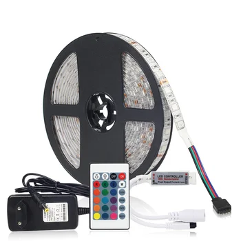 

5M 5050 RGB Mini IR LED Strip Light Waterproof IP65 / IP20 RGB LED Ribbon Tape Remote 24 Key Controller 12V Power Adapter Kit