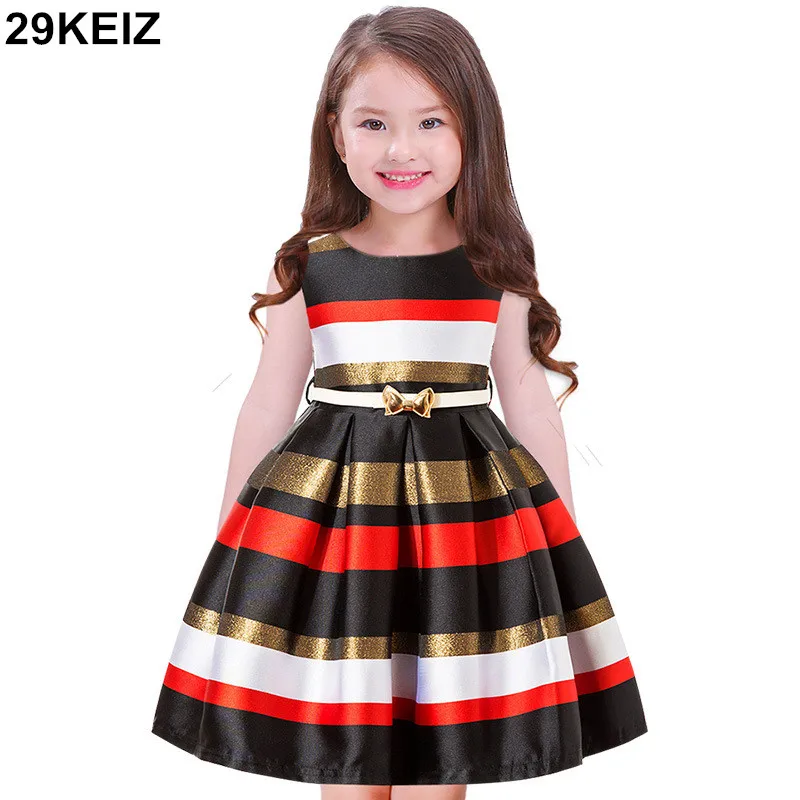 

29KEIZ 2018 Summer Girls Elsa Dress Cotton Patchwork Striped Sleeveless Girl Princess Dress Kids Ball Gown Dresses for Party