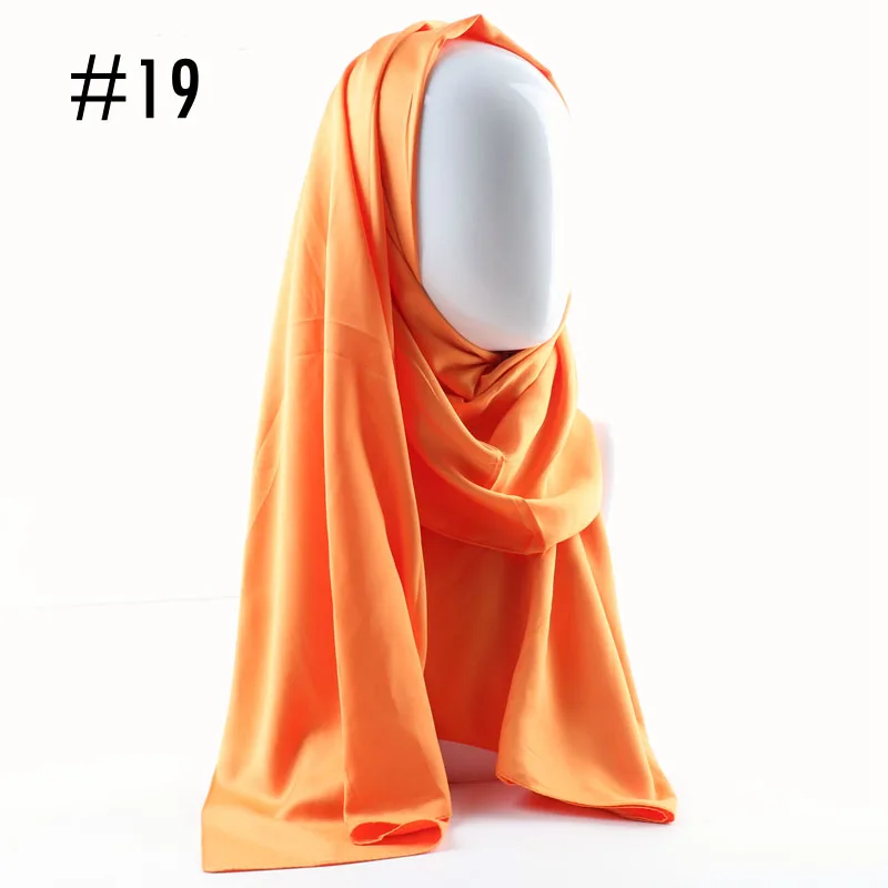 19 burnt orange Цельный однотонный Блестящий хиджаб шарф ислам шаль головные обертывания мягкий шелк ощущение длинный мусульманский хиджаб Малайзия сатин Простые хиджабы - Цвет: 19 burnt orange