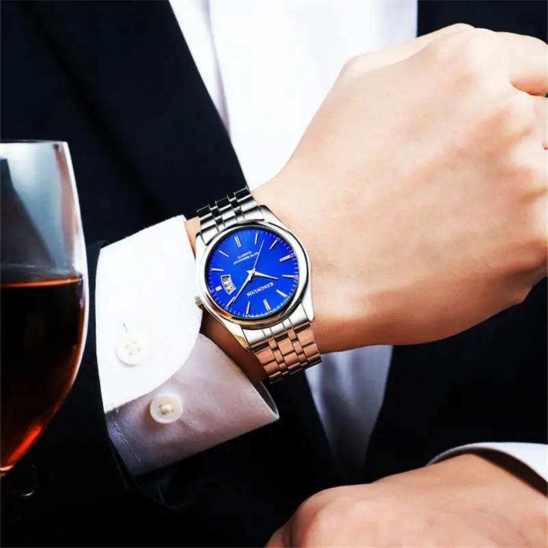 Full Stainless Steel Men Watch Fashion Male Date Calendar Clock Sports Watchband Waterproof Man Quartz Wrist Watches KINGNUOS 6