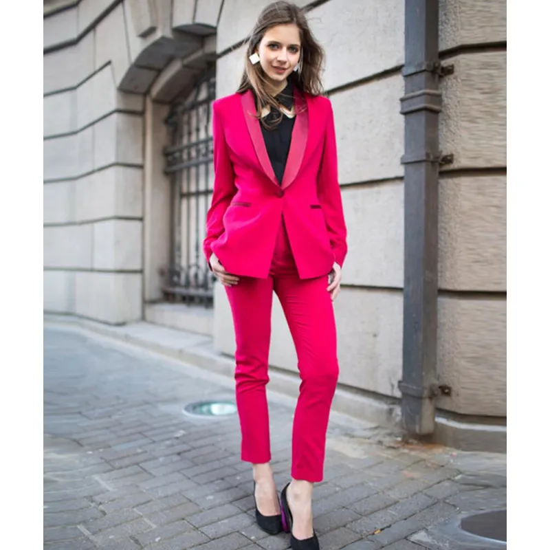 Hot New Fuchsia Formal Pant Suits For Weddings Womens Business New Fuchsia Formal Pant Suits For Weddings Womens Business Female Trouser Tuxedo Jacket Pants