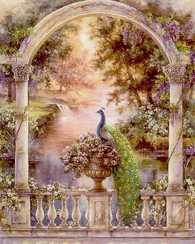 Diamond Painting Nature Villa Flowers Peacock Diy 3d Diamond Embroidery River Trees Scenery Flowers Picture Mosaic Drawings Diamond Painting Cross Stitch Aliexpress