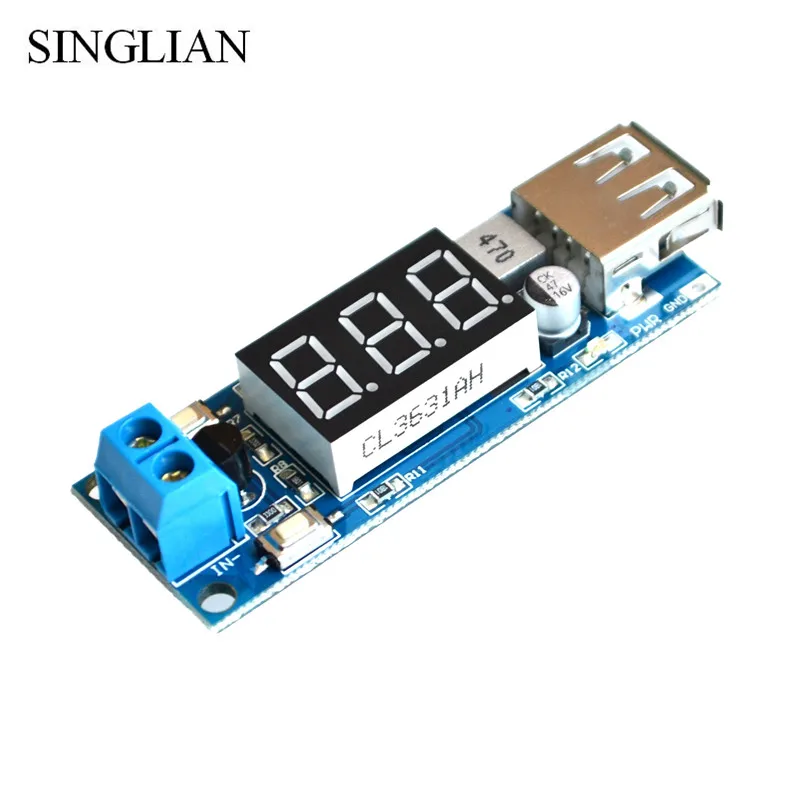 

5pcs/lot DCDC buck power module two-wire on-board battery voltmeter + 5.0V USB charging two-in-one mobile phone