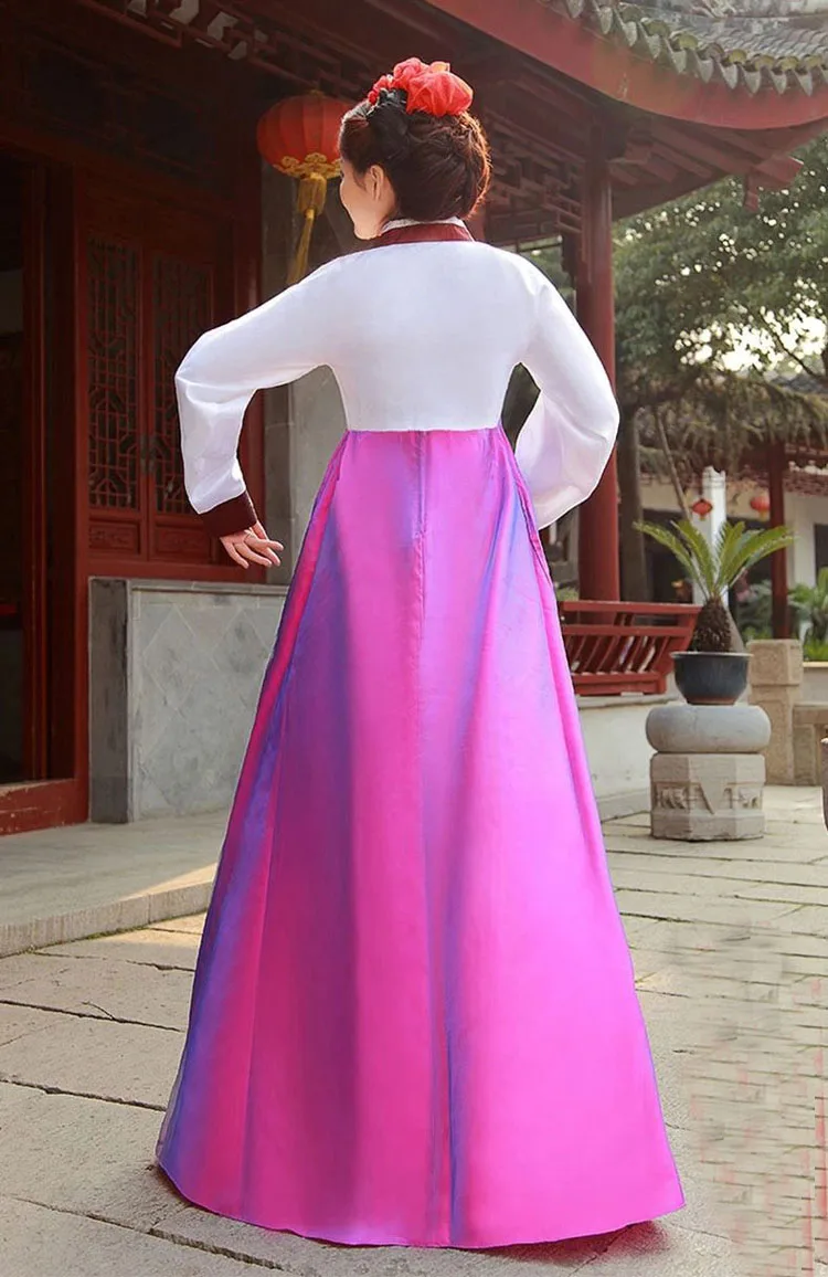 Высокое качество шелковые женские ханбок с длинным рукавом традиционные корейские национальные костюмы Корейская древняя Одежда ханбок платье 17