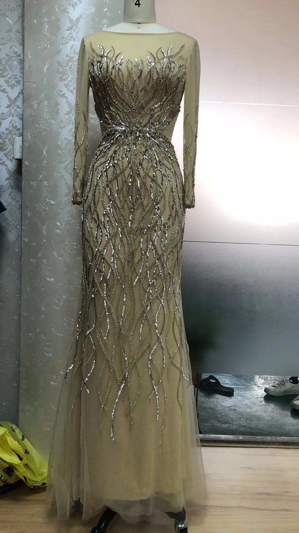 2019 модные Бисер Тюль Вечеринка платья для женщин для с длинным рукавом спинки русалка платье выпускного вечера