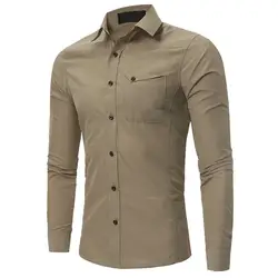 Большой Размеры Бизнес рубашка одежда смарт-кэжуал Топ Для мужчин офис рубашки Мода Новое поступление рабочих Blusa 2019 карман новая рубашка