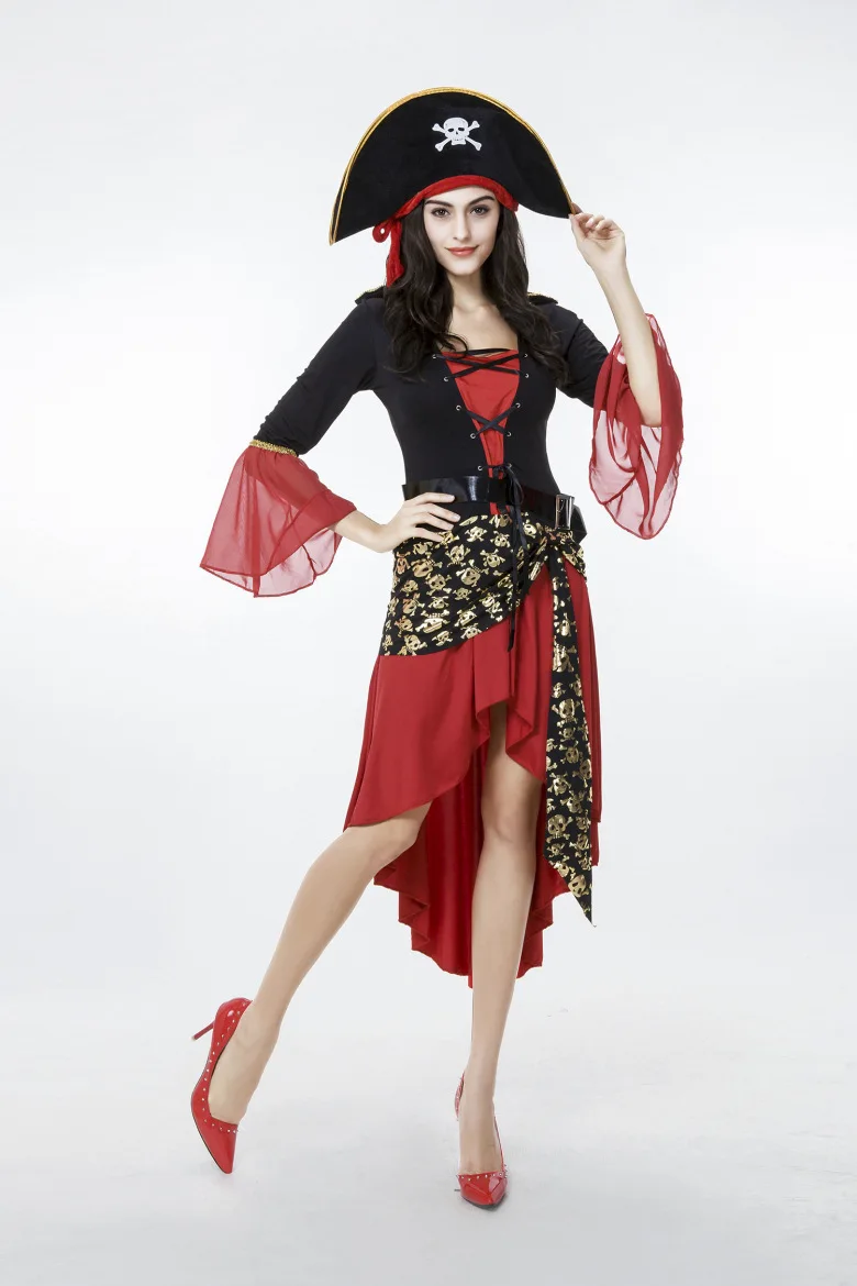 Остров Сокровищ Buccaneer пиратский костюм Хэллоуин Испанский/Карибский Взрослые Сексуальные Фантазии Красный Платья для женщин пират матей