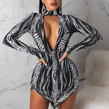 

Hot Sale Fashion Sequined Dress Sexy Women V-neck Embroidery Full Celebrity Body Con Evening Party night Club Dresses Wholesale