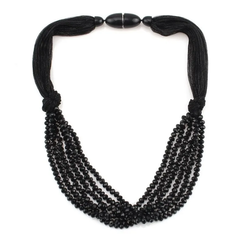 Florosy, новая мода, массивная цепочка из бисера, шелковая веревка, подвеска с кристаллами, ожерелье для женщин, ручная работа, вечерние ожерелья, ювелирное изделие, Новинка - Окраска металла: black