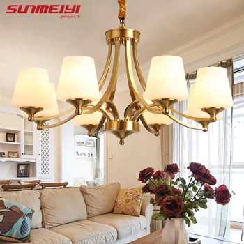 American Retro Copper Led Chandeliers Lighting Dining Room Led Pendant Chandelier Lights Foyer Hanging Light Fixtures duplex building stair crystal chandelier spiral villa foyer led chandeliers light lighting free shipping