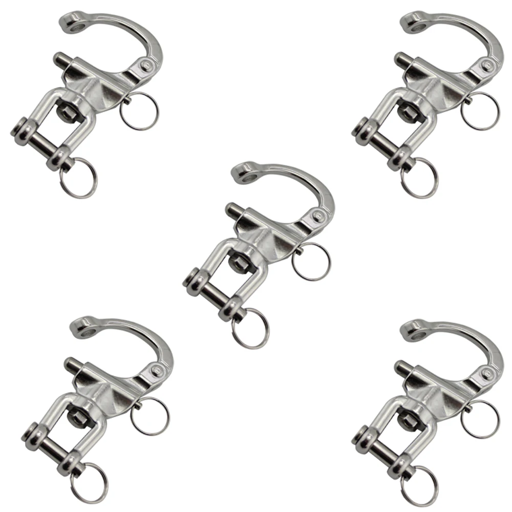 5pcs Stainless Steel Jaw Swivel Snap Shackle Quick Release Jaw Type Shackles with Round Ring Marine Boat Rigging Hardware 128mm diameter 8mm quick lock pin button type with ring stainless steel ball lock pin handle pull quick release pin