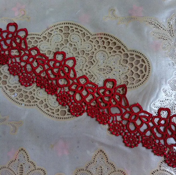 2 Meters Dark Red Lace Trim Applique Polyester Costumes Trimmings