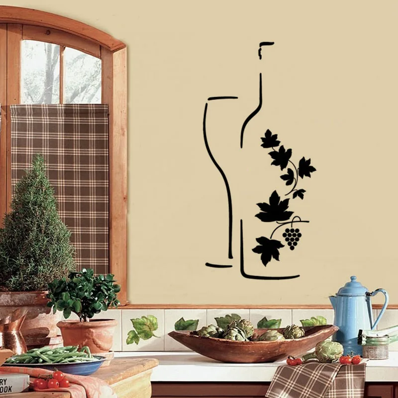 

Creative Art Wines Sticker Restaurant Kitchen Removable Vinyl Wall Stickers DIY Home Decor Waterproof Wallpaper JG1545