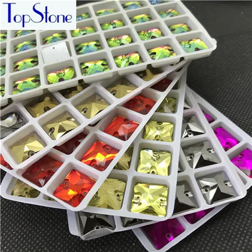 TopStone квадратные пришивные стразы плоские стеклянные кристаллы 10 12 14 16 22 мм пришивные камни AB цвета товары для рукоделия