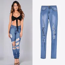 Мода с высокой талией, Эластичные Обтягивающие джинсы сексуальные винтажные, с дырами джинсы Для женщин Повседневное джинсовые узкие брюки, штаны
