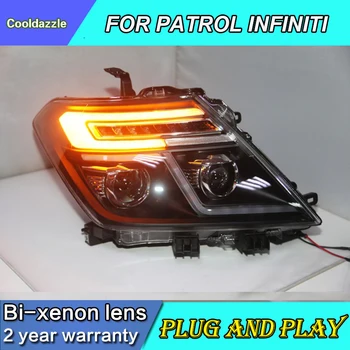 

For NISSAN Patrol Infiniti QX56 LED Head Light Angel Eyes 2010 2011 2012 2013 2014 Year Black Housing With Daytime Running Light
