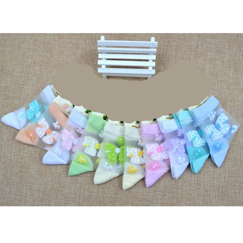 1/4 пар/лот, Летние красивые шелковые носки с бабочками и кристаллами для девочек Детские эластичные кружевные носки с цветочным узором для маленьких девочек