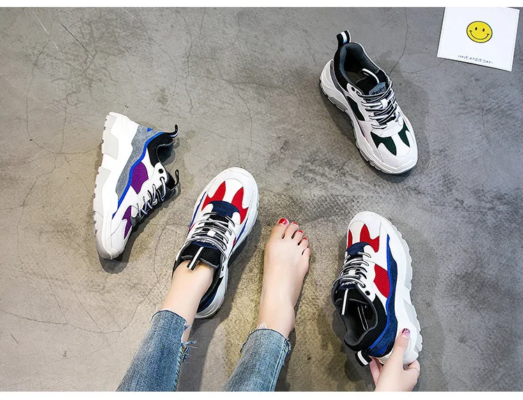 

Lace-Up Fashion Casual Platform Sneakers Concise Sewing Cross-tied Female Vulcanize Shoes Mixed Colors Thick Soled Women Shoes