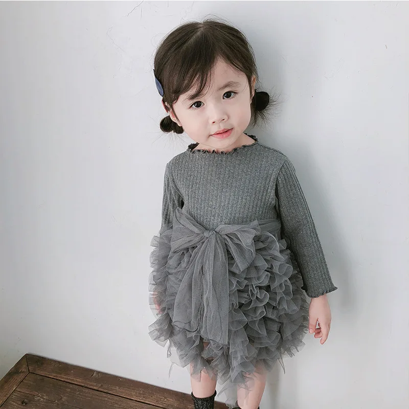 

Spring Autumn Baby Girls Princess Dress Long Sleeved Tutu Dress For Girls Clothes Kids Knitted Dresses With Lace Girl Vestidos