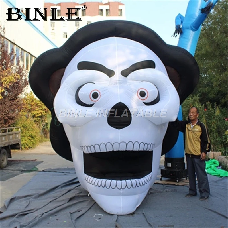 BEST Custom 4mH large outdoor airblowing inflatable skull head for Halloween party decoration