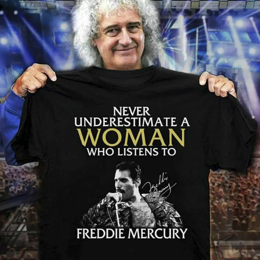 

Freddie Mercury Never Underestimate A Woman T-Shirt Black Cotton S-3XL New Fashion Casual Cotton Short-Sleeve T Shirt