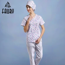 Больничная медицинская хирургическая одежда для женщин медсестры доктора скрабы наборы с коротким рукавом Униформа салон красоты стоматологические Топы Брюки шапки