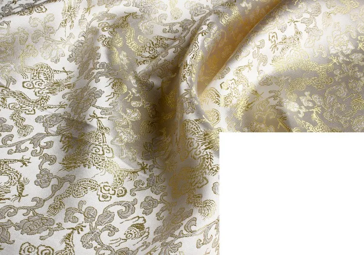 90 см* 100 см парча ткань ткани костюм Косплей Одежда diy платье ручной работы парчовая Ткань Белый backgound Золотые драконы