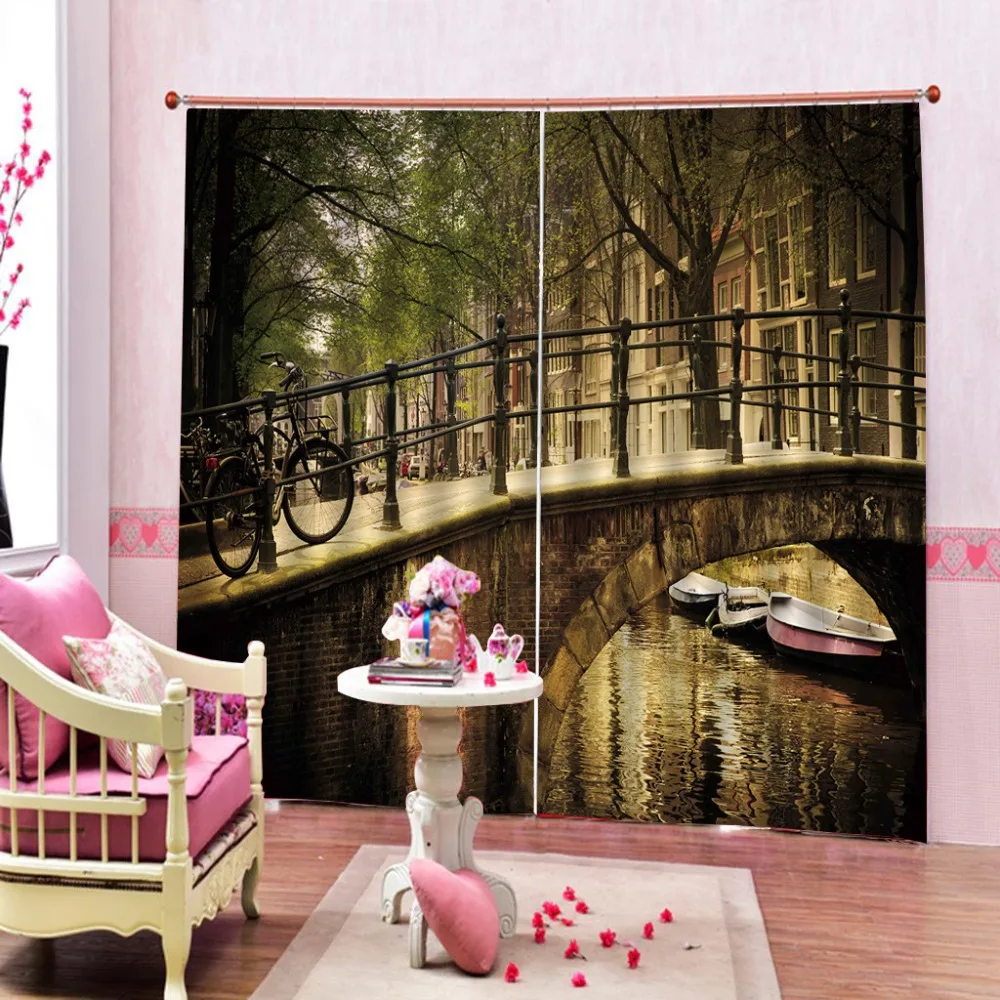

Customize 3D Curtains Bridge building Blackout Curtains For The Bedroom Kitchen Modern Window Curtain