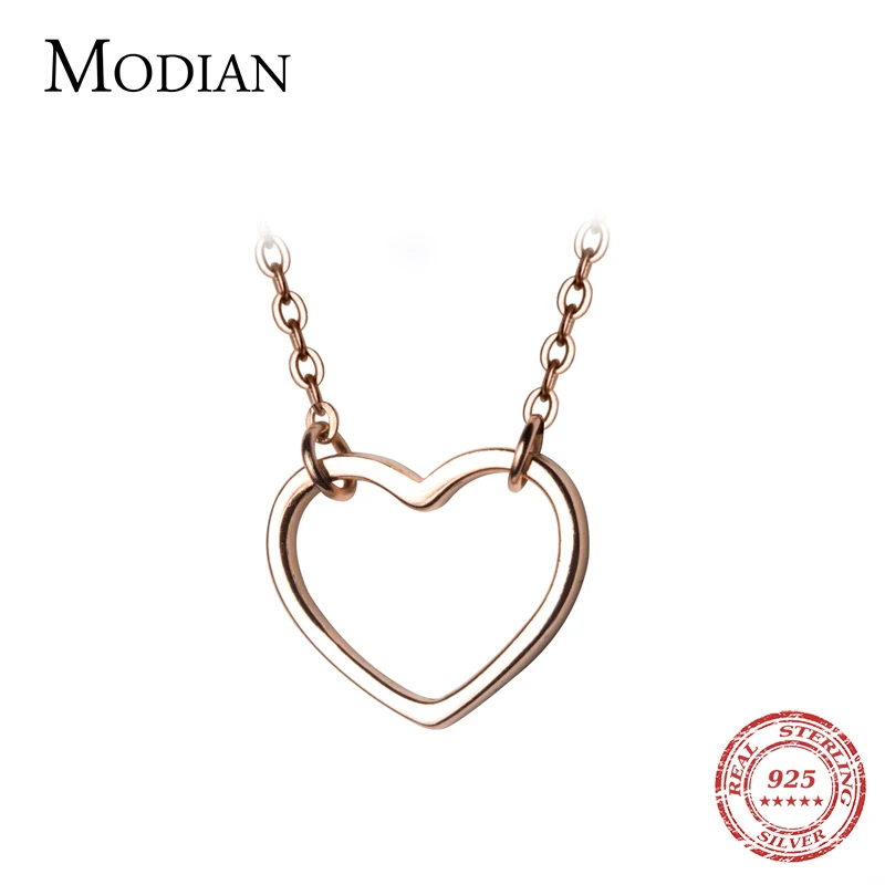 Modian 3 Color Fashion Romantic Simple Hearts Pendant Necklaces For Women 100% 925 Sterling Silver Charm Anniversary Jewelry - Image 5