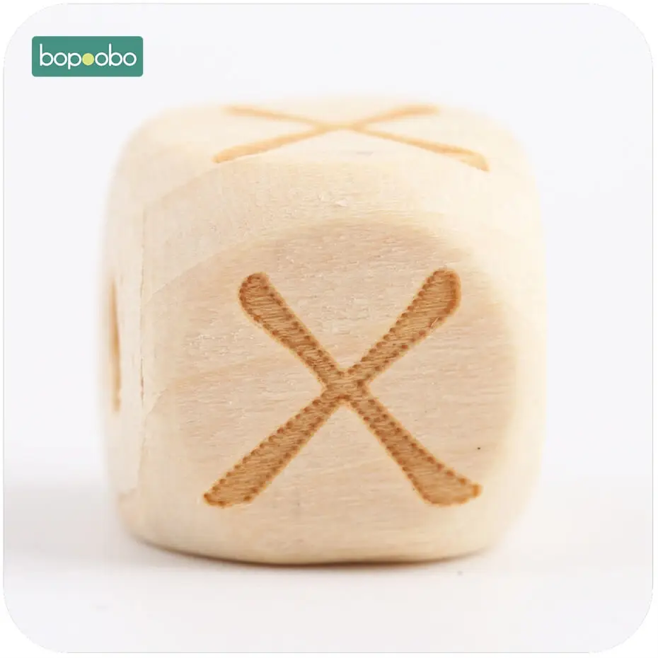 Bopoobo, 12 мм, 30 шт., квадратная форма, жевательные БФА бесплатно, деревянные прорезыватели, клен, буквы, бусины, сделай сам, рукоделие, ювелирное изделие, детский прорезыватель, подарок для новорожденного - Цвет: Maple Letter X