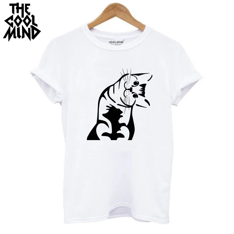 Женская футболка с принтом кота в стиле Харадзюку, хлопок, женская футболка с коротким рукавом