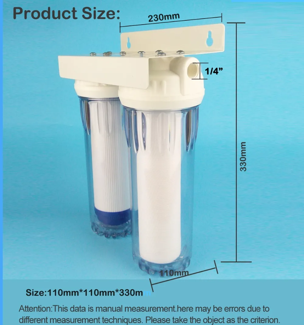 Прозрачный 10 дюймов два рычага фильтр для воды 1/" Быстрое подключение очиститель воды 2 этапа бытовой предфильтр с PPF+ UDF