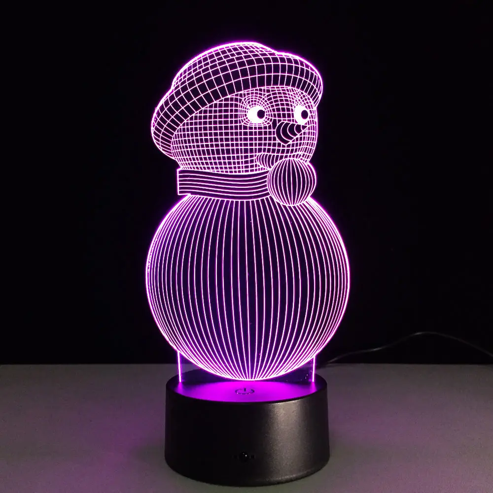 Мягкой светодиодной ночник светильник Рождеством Снеговик 3D свет в ночь 7 цветов