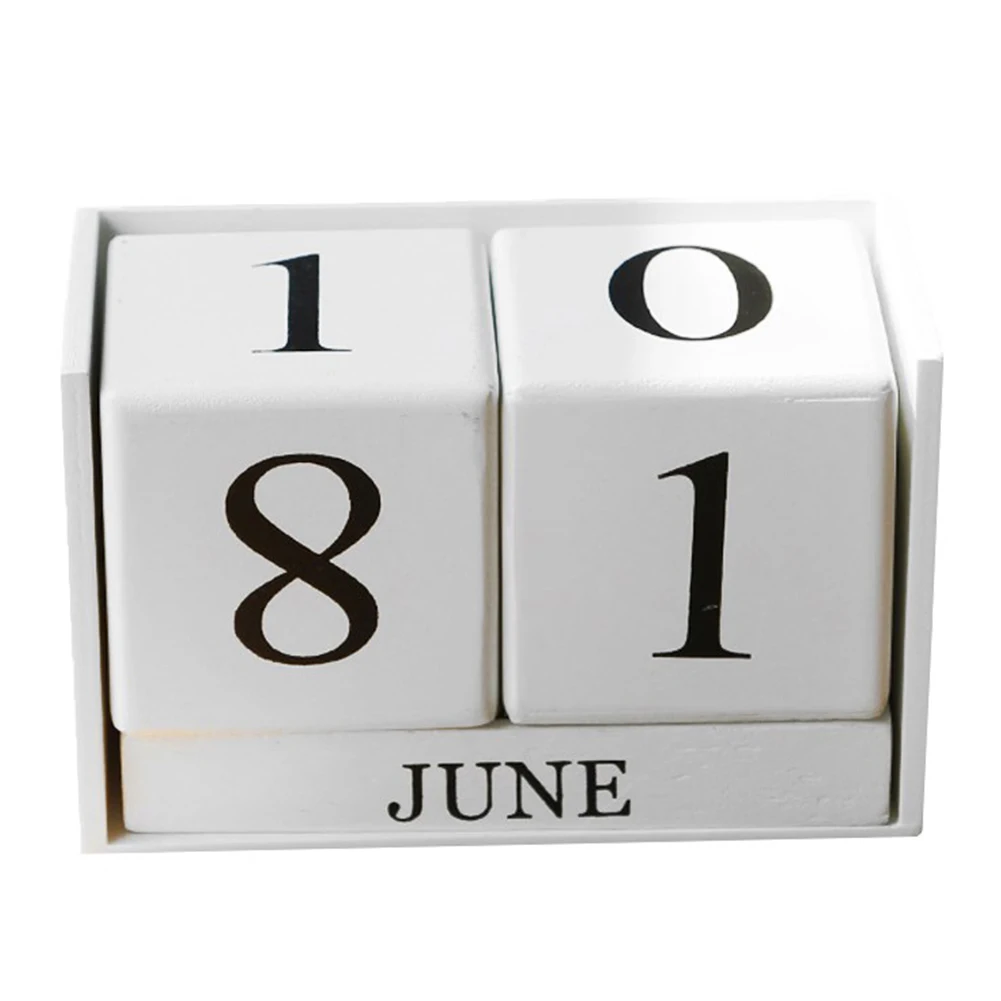 

Tabletop Wood Calendar Manual Removable Perpetual Cubes Block Calendar Desk Ornament White