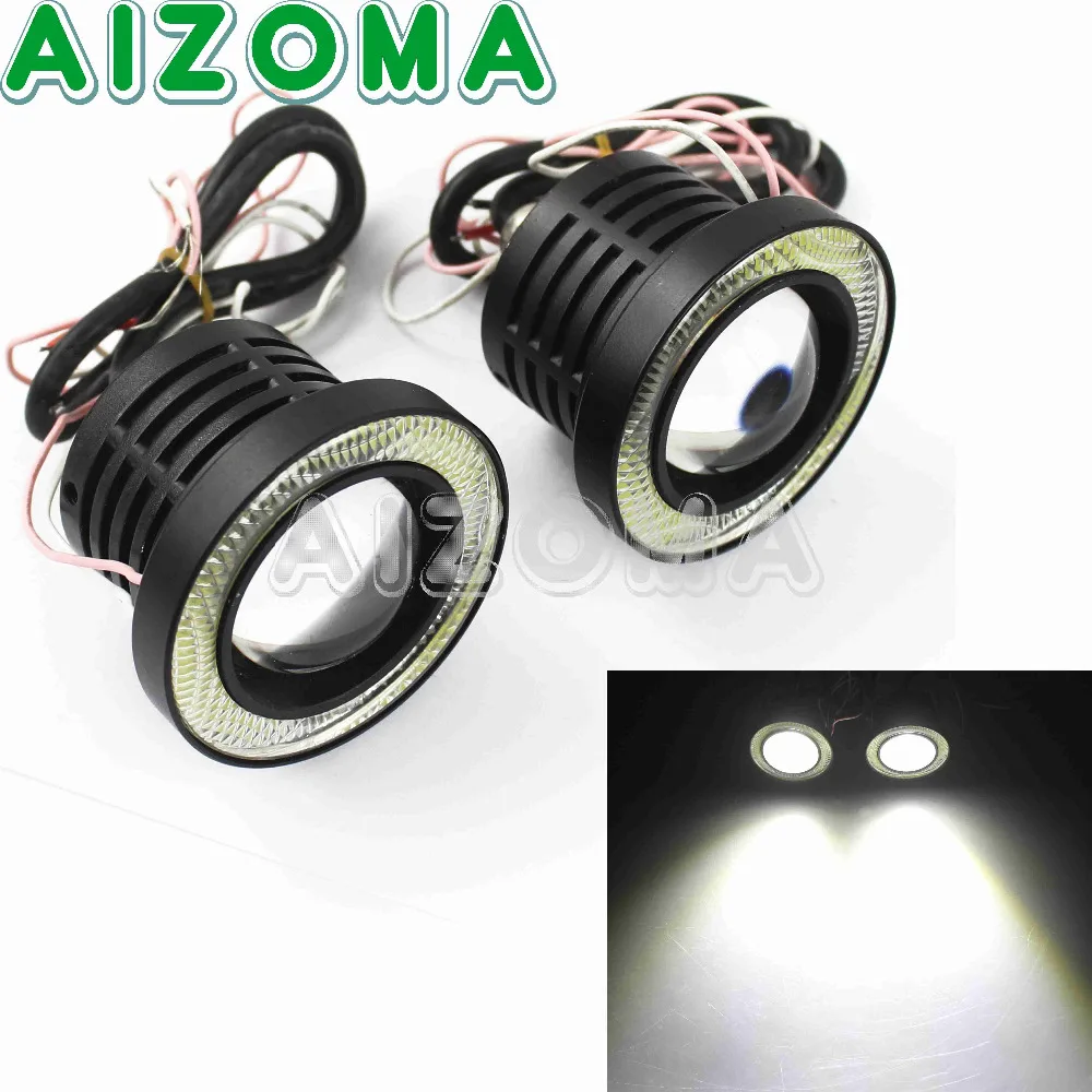 

Motorcycle Car Black Spotlight Universal White LED Angel Eye Headlight Pair Bike Fog Lamp For Suzuki Yamaha Kawasaki Headlamp