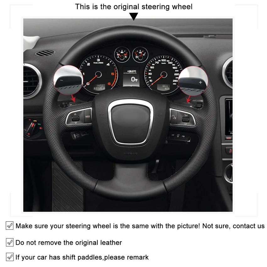 Чехол MEWANT на руль черный замшевый чехол для Audi A3 8P Sportback A4 B8 Avant A5 8T A6 C6 A8 D3 Q5 8R Q7 4L S3 S4