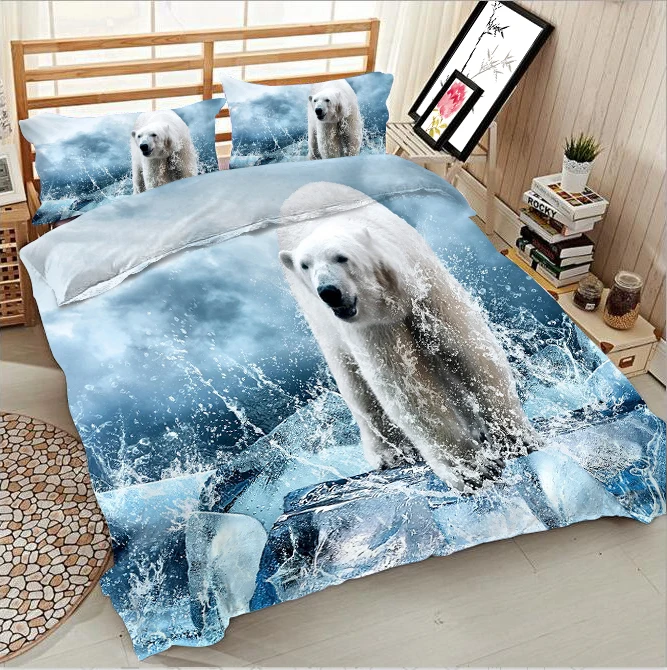 

Polar bear in the water 3d effect photo bed linen can be customized photo pattern